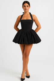 Minikleid Damen Gepunktet Kurz Elegant – Schwarz