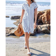 Mirjam | Damen blau Sommer Kurzarm Hemdkleid – Hellblau