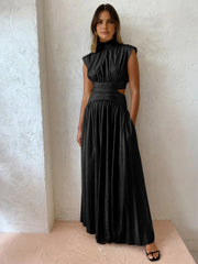 Alba | Damen Maxikleid mit Cut-Out, Stehkragen ärmellos elegant – Schwarz