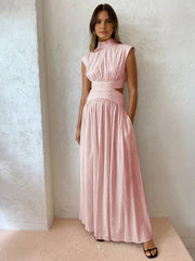 Alba | Damen Maxikleid mit Cut-Out, Stehkragen ärmellos elegant – Rosa