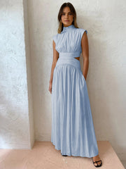 Alba | Damen Maxikleid mit Cut-Out, Stehkragen ärmellos elegant – Hellblau