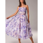 Morgan | Damen Leichtes Sommerkleid Midi Boho Spaghettiträger – Lila