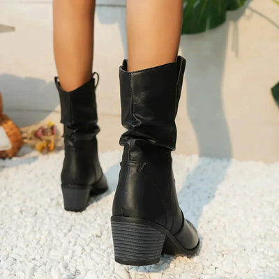 Damen Stiefel aus veganem Leder mit Raffungen