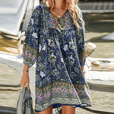 Damen Boho Midikleid mit Blumenmuster