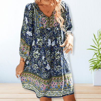 Damen Boho Midikleid mit Blumenmuster