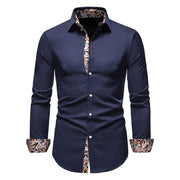 Herren Slim Fit Langarmhemd Modernes Stretch – Freizeit Business Hemd – Marine blau