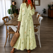 Nadja | Leichtes Damen Sommerkleid Maxi floral Boho stilvoll – Gelb