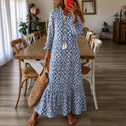 Nadja | Leichtes Damen Sommerkleid Maxi floral Boho stilvoll – Blau