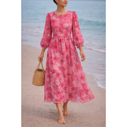Nayla | Damen Midi Kleid Für Hochzeitsgast Mit Blumenmuster – Rosa