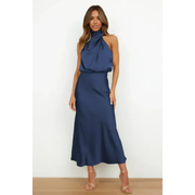 Nayra | Damen Abendkleid Maxi Neckholder Stil – Marineblau