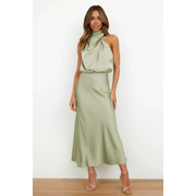 Nayra | Damen Abendkleid Maxi Neckholder Stil – Hellgrün