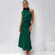 Nayra | Damen Abendkleid Maxi Neckholder Stil – Dunkelgrün