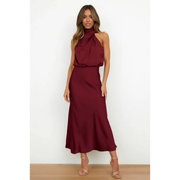 Nayra | Damen Abendkleid Maxi Neckholder Stil – Burgunderrot