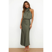 Nayra | Damen Abendkleid Maxi Neckholder Stil – Olivgrün