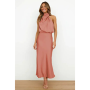 Nayra | Damen Abendkleid Maxi Neckholder Stil – Korallrosa