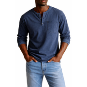 Nils | Herren Shirt Henley Stil – Marineblau