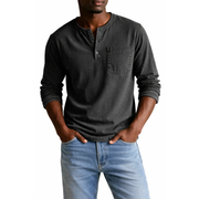 Nils | Herren Shirt Henley Stil – Schwarz