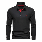 Noah | Herren Poloshirt Langarm Mit Kontrast Alltag – Schwarz - Rot