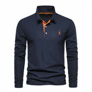 Noah | Herren Poloshirt Langarm Mit Kontrast Alltag – Marineblau - Orange