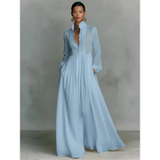 Nora | Damen Elegant Sommer Maxikleid – Blau