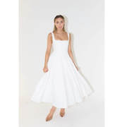 Oda | Damen Elegant A-Linien Midikleid – Weiß