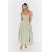 Oda | Damen Elegant A-Linien Midikleid – Grün