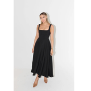 Oda | Damen Elegant A-Linien Midikleid – Schwarz
