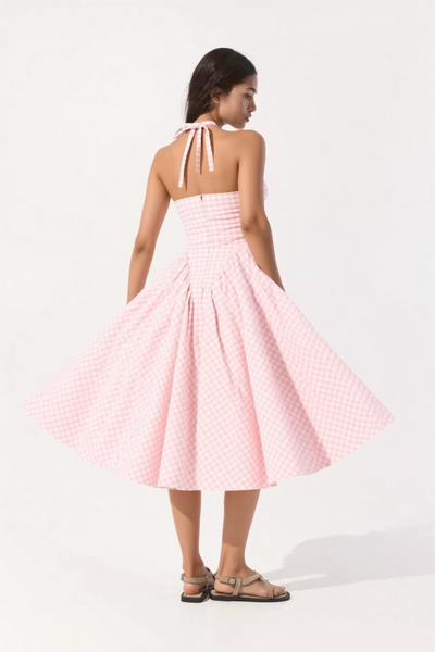 Mary | Rückenfreies Karokleid mit Halterneck