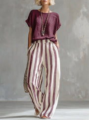 Eulalie - Strukturiertes Shirt-und-Shorts-Set – Burgunder