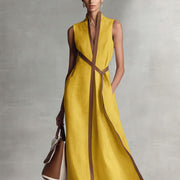 Ärmelloses Baumwoll-Leinen-Kleid für Damen – Gelb