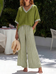 Alira | Damen Gestreiftes Zweiteiliges Set – Streifen Set Zweiteiler Sommer 2026 – Oliv