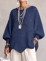 Coravina - Strukturierter Ajour-Strickpullover – Marineblau