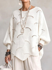 Coravina - Strukturierter Ajour-Strickpullover – Weiß
