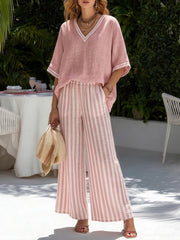 Alira | Damen Gestreiftes Zweiteiliges Set – Streifen Set Zweiteiler Sommer 2026 – Rosa