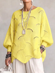 Coravina - Strukturierter Ajour-Strickpullover – Gelb