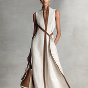 Ärmelloses Baumwoll-Leinen-Kleid für Damen – Weiß