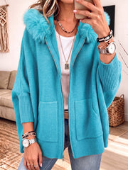 Veronelle - Soft-Touch-Kapuzenstrickjacke mit Reißverschluss – Türkis