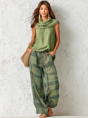 Calienna - Set aus leichter Bluse und Hose mit weitem Bein – Grün