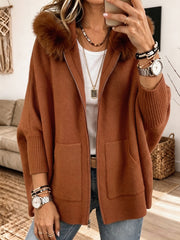 Veronelle - Soft-Touch-Kapuzenstrickjacke mit Reißverschluss – Braun