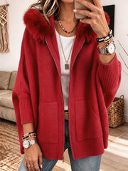 Veronelle - Soft-Touch-Kapuzenstrickjacke mit Reißverschluss – Rot