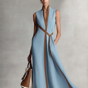 Ärmelloses Baumwoll-Leinen-Kleid für Damen – Blau