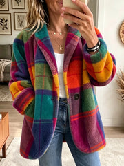 Aevienne - Karierter Softtouch-Mantel – Regenbogen