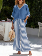 Alira | Damen Gestreiftes Zweiteiliges Set – Streifen Set Zweiteiler Sommer 2026 – Blau