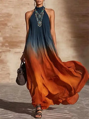 Calissa - Soft-Touch-Neckholder-Maxikleid – Blau/Orange