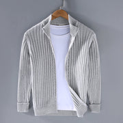 Ormand | Herren Strickjacke Gerippter Zip-Cardigan – Hellgrau