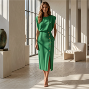 Daniela - Stilvolles Midikleid mit Schlitz – Grün