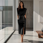 Daniela - Stilvolles Midikleid mit Schlitz – Schwarz