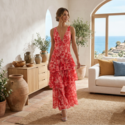 Scarlett - Stilvolles Maxikleid mit Blumenmuster – Rot