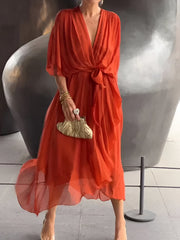 Damen Chiffon Wickelkleid Für Partys – Orange