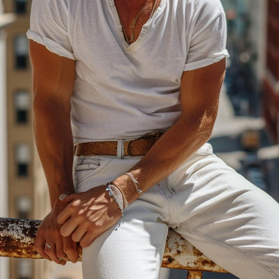 Casual Henley-Kragen Henley T-Shirt mit kurzen Ärmeln – Nico